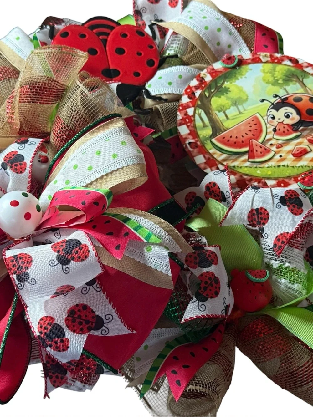 Ladybug Watermelon Bow Headband for Kids - Red & Green